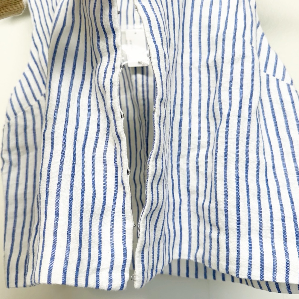 NWT MADEWELL Scoop Neck Crop Tank 100% Linen Sleeveless Blue White Size 6 - Picture 4 of 7